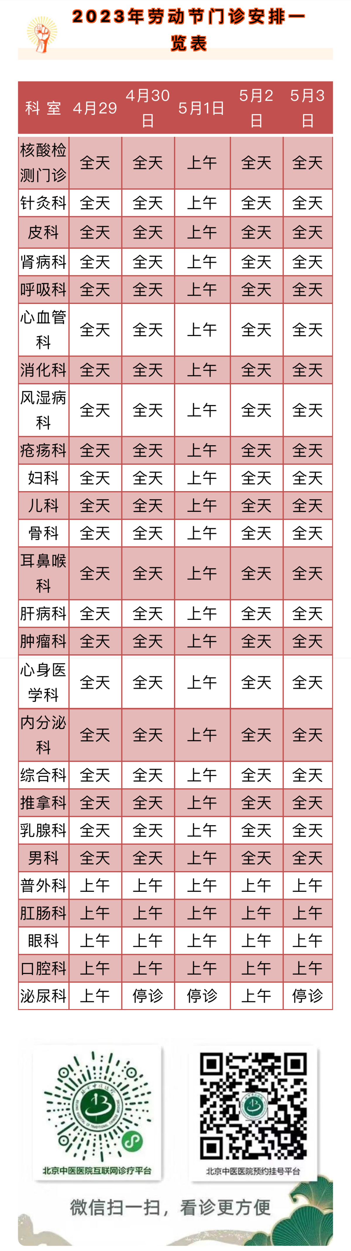 宽街·便民 | 2023年劳动节门诊工作安排